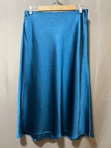 Neu mit Etikett Rachel Zoe Damen-Midirock elastischer Bund Satin Größe 8 dunkel türkisgrün Paisley - Bild 1 von 11