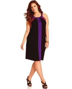 Vestido Spense Plus 2X Negro Bloque de Color Escote Cerradura Sin Mangas Cambio Nuevo con Etiquetas $79 - Imagen 1 de 1