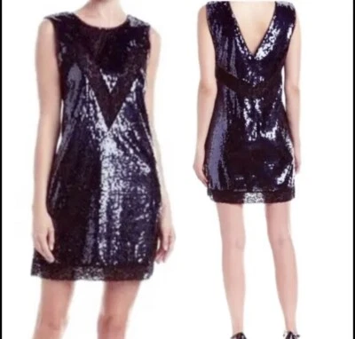 NUEVO CON ETIQUETAS VESTIDO BCBG MAXAZRIA GUNMETAL COMBO MELLY SHIFT LENTEJUELAS TALLA L Foto 1 de 4