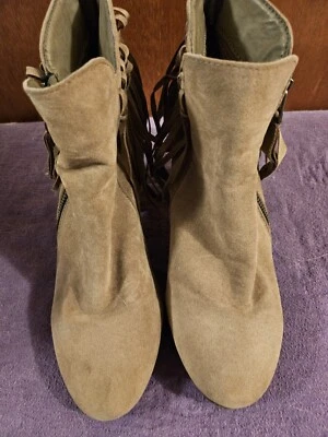 Botín Breckelles de gamuza sintética marrón con flecos 8,5 tacón cremallera lateral  Foto 1 de 4