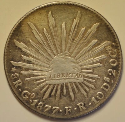 Mexico Silver 8 Reales 1877 Go FR   Guanajuato Mint   mw26458 - Image 1 of 2