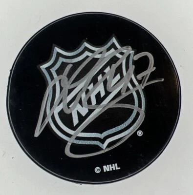 Sven Baertschi Signed Autographed Vancouver Canucks Calgary Flames NHL Logo Puck - Image 1 of 2