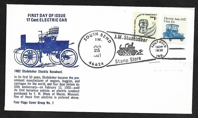 #1906  17c 1917 Electric Auto -Four Flags FDC, Coil- Studebaker Unofficial+#1581 - Image 1 of 2
