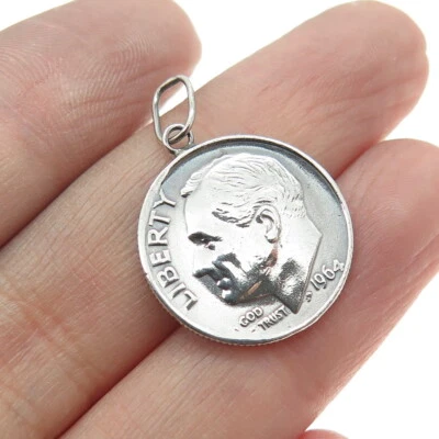 Colgante moneda de plata esterlina 925 vintage 1964 Liberty 1 centavo Estados Unidos de América Foto 1 de 4