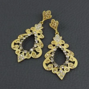 Persian Byzantine Cocktail Prom Bridal Earring made with Swarovski Crystal Topaz - Picture 1 of 1