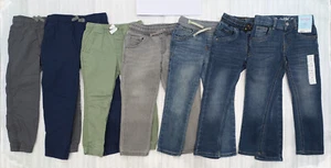 Lot of 7 4T Carter's Cat&Jack Blue Gray Green Jeans Elastic Waist Pants - Picture 1 of 17
