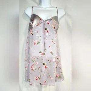 Victoria's Secret Womens Camisole Size M Purple Floral Satin Sheer Coquette - Picture 1 of 6