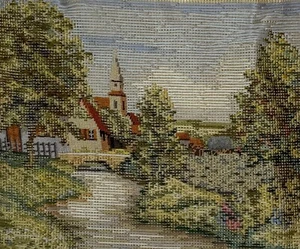 Needlepoint Tramme Kit SUMMER LANDSCAPE SCENE Village Church 11 1/2" x 9 1/4" - Picture 1 of 4
