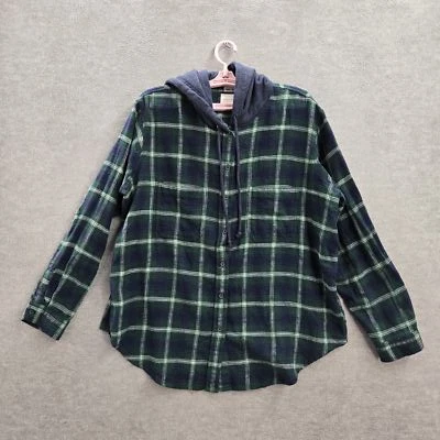 American Eagle Hombres Sudadera con Capucha L Verde Franela a Cuadros Con Capucha Manga Larga Algodón LEER Foto 1 de 4