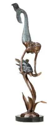 Deep Sea Pals Mermaid And Turtle Sculpture Statue Explorer Brass~ SPI Home 80238 - Image 1 of 4