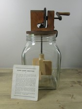 Antique Vintage Butter Churn Metal Crank Wood Paddles Square Glass Jar 4 QT
