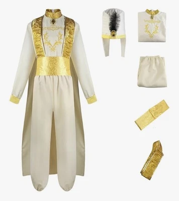 Deluxe Arabian Prince Aladdin  Costume, Long Sleeve White Gold Dress Size XXL - Photo 1/4
