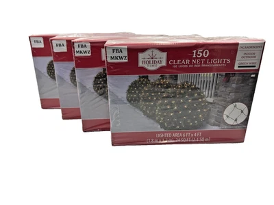 4 Cajas Holiday Time 150 Luces Red Transparente Alambre Verde Navidad Decoración Exterior Foto 1 de 4