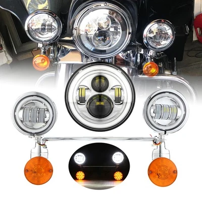 7" Led Headlight + 4.5 Passing Lights Bar For Yamaha Royal Star Venture XVZ1300 Foto 1 de 4