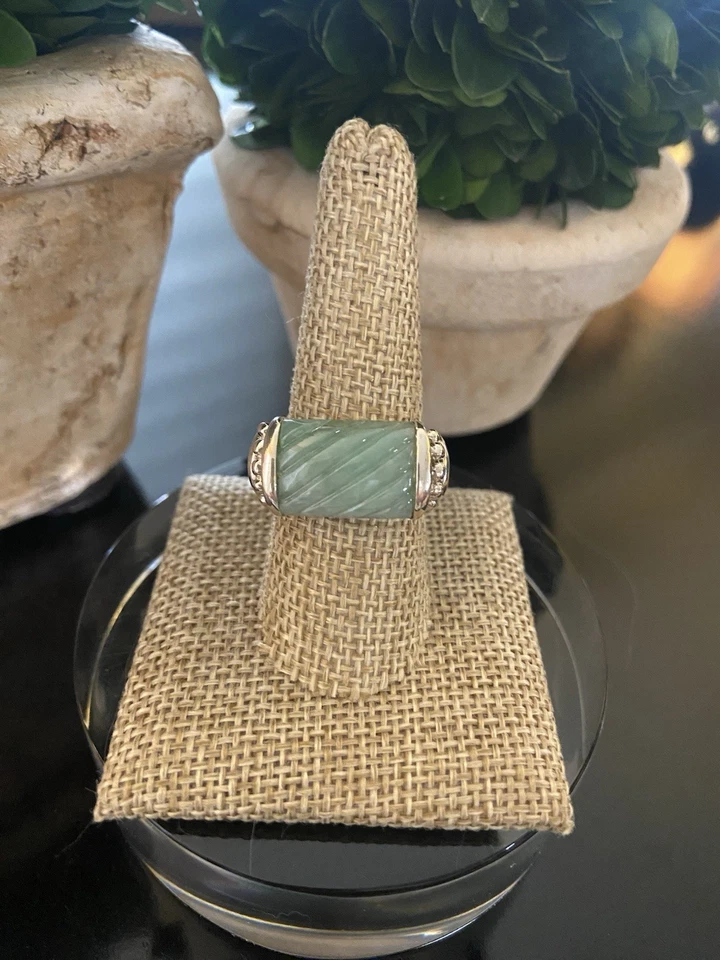 Anillo Judith Ripka Plata de Ley 925 Tallado Piedras Preciosas Jade Verde Talla 8.50 Foto 1 de 4