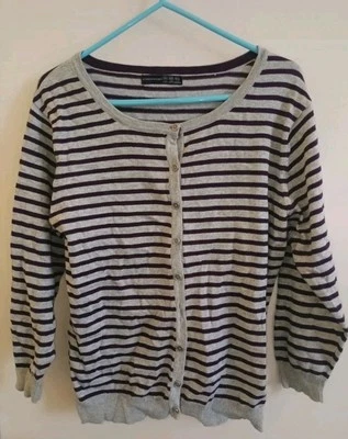 Cardigã Atmosphere feminino 14 XL cinza roxo listrado leve verão algodão - Imagem 1 de 4