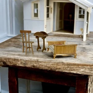 Vintage Handmade Wooden Dollhouse Furniture Lot Of 3 - Picture 1 of 11