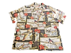 Kalaheo Shirt Men L Large Black WWII Air Planes Hawaii Hawaiian Camp Vintage - Picture 1 of 8