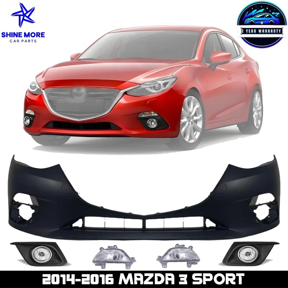 Front Bumper Cover Fascia & Fog Light Assembly Kit For 2014-2016 Mazda 3 Sport Foto 1 de 4
