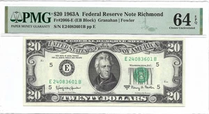 1963A $20 RICHMOND FRN PMG Elección 64EPQ Billete escaso bloque E/B sin circular - Imagen 1 de 2
