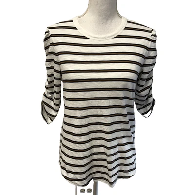 Veronica Beard T Shirt Womens Small Stripe Ruched Short Sleeve Casual Normcore - Image 1 of 4