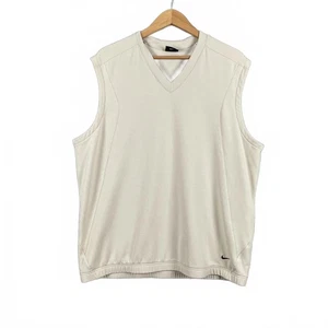 Nike Golf Vest Mens Large Beige Sleeveless Golf Dri Fit V Neck Swoosh Pullover - Picture 1 of 7