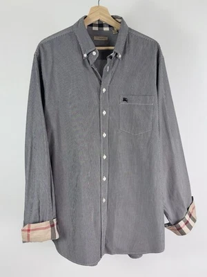 博柏利 Brit 男式衬衫纽扣勃艮第胸针条纹格子 Nova 领 XXL — 第 1/4 张图片