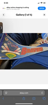 Banderín firmado por Tom Glavine de los Bravos de Atlanta de la década de 1990 artículo de los Bravos antiguos MLB Foto 1 de 4