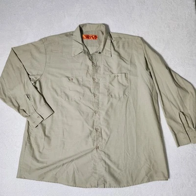 RED KAP Work Shirt 3XL Regular Fit Long Sleeve Button Up Khaki Tan Uniform Top - Image 1 of 4