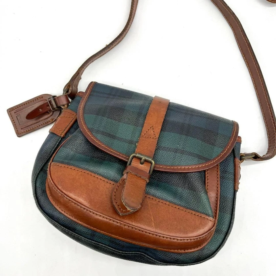 Polo Ralph Lauren Tartan Check Shoulder Bag – PVC × Leather 2Y1898 - Image 1 of 4