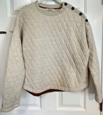 Sudadera acolchada Orvis para mujer talla XS beige cuello con botones de gran tamaño Foto 1 de 4