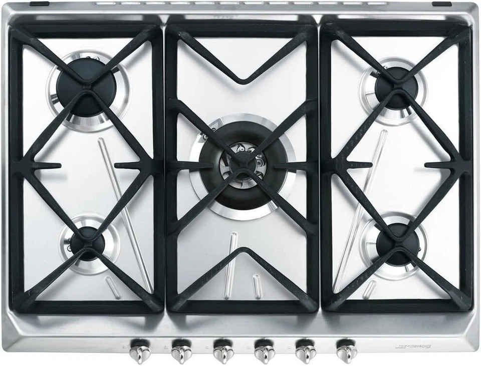 Smeg Piano Cottura A Gas 5 Zone Griglie In Ghisa 75 Cm Acciaio Inox SRV576GH5 - Immagine 1 di 1