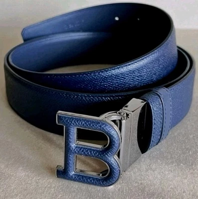 AUTÉNTICO CINTURÓN DE CUERO SAFFIANO AZUL MARINO AJUSTABLE HEBILLA BALLY B 110 44 CAJA DE REGALO Foto 1 de 4