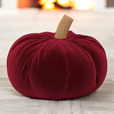 "Almohada de terciopelo con forma de calabaza rojo borgoña umbral nueva con etiquetas decoración de otoño 13""" Foto 1 de 2