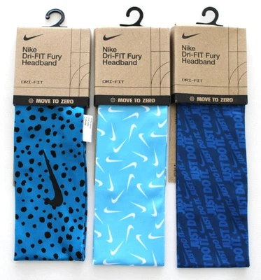 耐克 Dri-Fit Fury 头带 3 件装成人波罗的海蓝色激光蓝色庭院蓝色 — 第 1/3 张图片