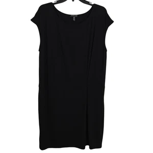 Eileen Fisher Stretch Jersey Shift Dress Size XL Black Side Pleat Minimalist - Picture 1 of 5
