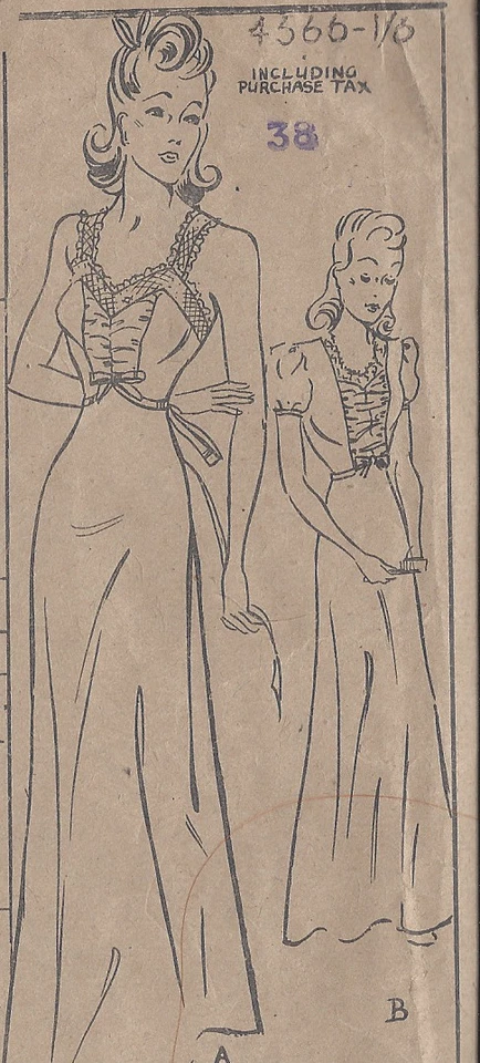 1940s Vintage Sewing Pattern NIGHTDRESS B38" (R431)  - Image 1 of 1