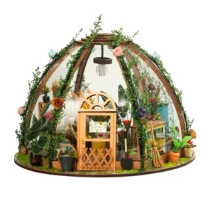 DIY miniature wooden Greehouse Model kit LED Craft Diorama - Picture 1 of 5
