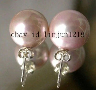 Fashion 8 10 12 14mm Pink South Sea Shell Pearl 925 Silver Stud Earrings - Image 1 of 4
