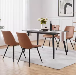 Dining Room Chairs Set,4 Chairs with Faux Leather Metal Legs for Kitchen, Brown - Picture 1 of 6