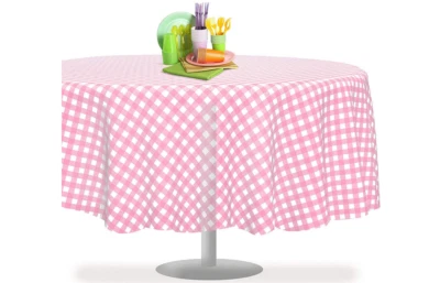 2 Pink Checkered Gingham Premium Disposable Plastic Tablecloth 84" In GRANDIPITY - Image 1 of 4