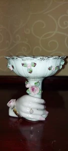 Vintage Napco viktorianische Handvase Bonboniere Porzellan rosa Rosen 5" Granny Chic gebraucht, in einwandfreiem Zustand - Bild 1 von 7