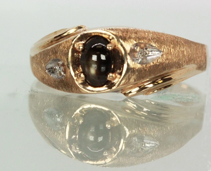 Anillo de oro macizo 10K y zafiro estrella negro genuino para hombre talla 11.5 Foto 1 de 4