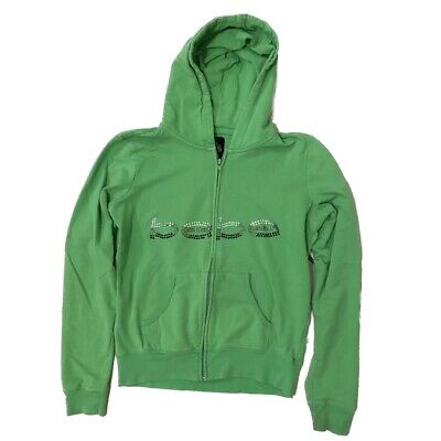 Bebe Sport Women Hoodie Sweatshirt Rhinestone Studded Logo Green Tracksuit Large • 14€