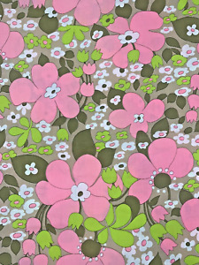 1960’s Vintage J. Manes Cotton Fabric Mid Century Mod Hot Pink Green 2 yd+8"