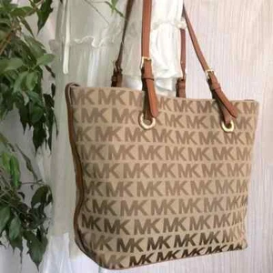 MICHAEL KORS Jet Set tote bag signature logo brown canvas w/tan leather accent - Picture 1 of 13