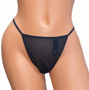 Victorias Secret Silk V-string Sexy sheer mesh Thong Panty black size Large - Picture 1 of 3