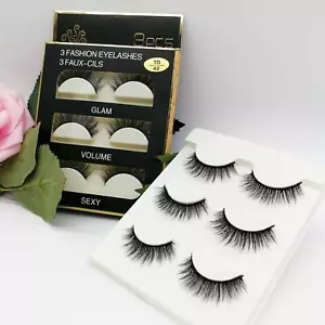 Handmade Reusable Long Cross 3D Mink False Black Lashes 3 Pairs 3D-40 Set of 13 - Picture 1 of 7
