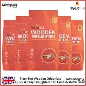 Tiger Tim Wooden Firelighters Extra Large For BBQ Fireplace Stove 36 Cubes x5 - Picture 1 of 6