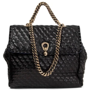 65026 auth ERMANNO SCERVINO black leather FAUBOURG LARGE Shoulder Bag - Picture 1 of 7